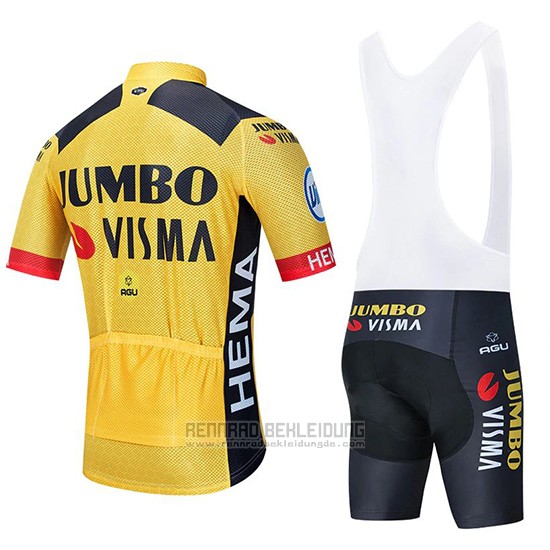 2020 Fahrradbekleidung Jumbo Visma Gelb Shwarz Trikot Kurzarm und Tragerhose